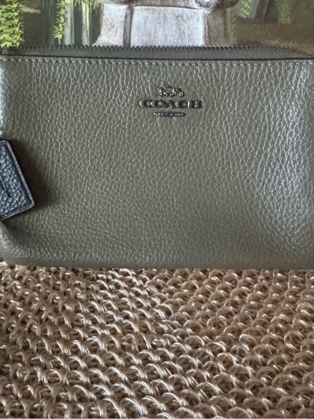 Coach Olive Green Pebbled Leather Wristlet